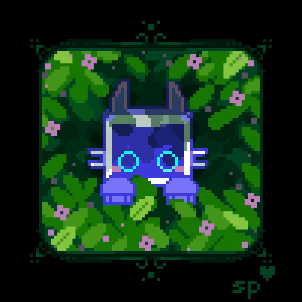 pixelart catcomputer hiding in green bushes