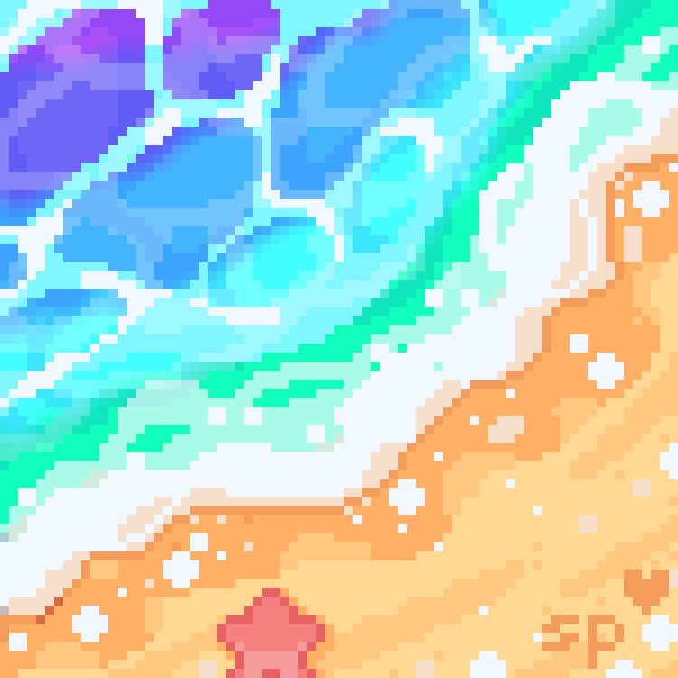 pixelart beach with a little seastar on the bottom