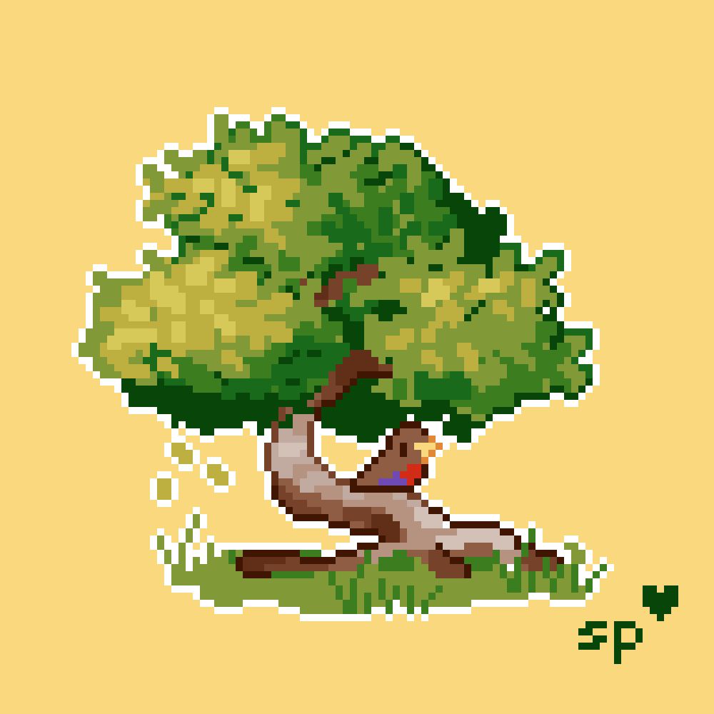 pixelart tree with a little bird sitting on it