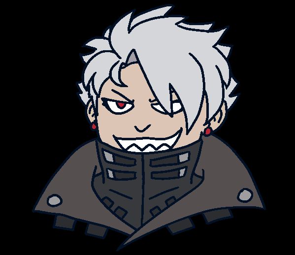 digital drawing of chipp zanuff from guilty gear strive from the shoulders up (cut off at the edge of his jacket collar or whatever it's called) he has a big smug grin showing off his shark teeth.