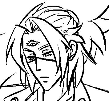 answer from guilty gear with his hair half-down, no glasses, and a real third eye