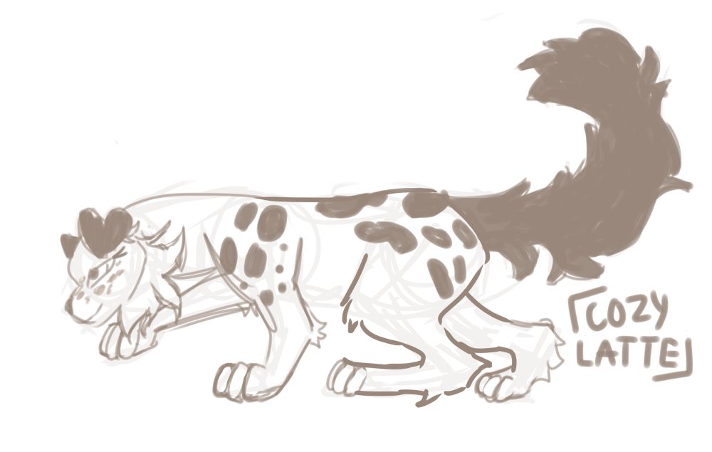 A digitally sketch of a cat. The sketch is done in a brownish grey. Signature says Cozylatte on the bottom right corner