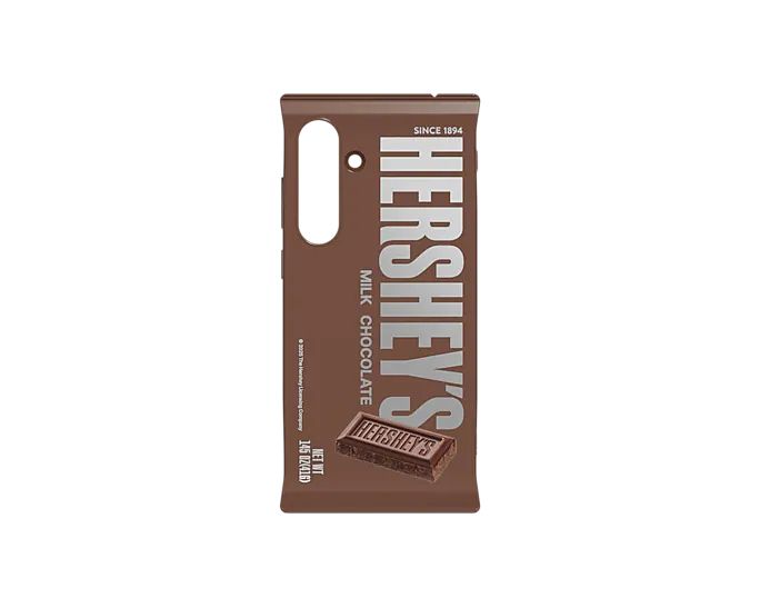 A brown phone case designed to look like a Hershey’s milk Chocolate bar