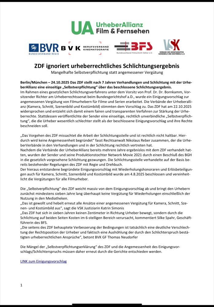 Pressemeldung der Urheberallianz vom 24.10.2025
