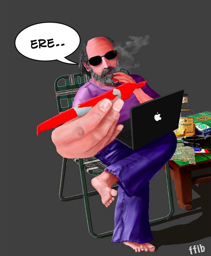 An old man sitting in a lawn chair with a bottle of scotch, smoking a joint & offering a joint rolled Canadian Flaged paper to the world