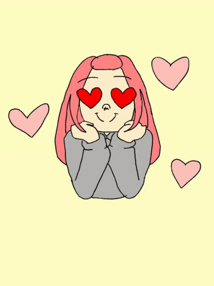 a drawing of a girl with hearts in her eyes and the words i love u