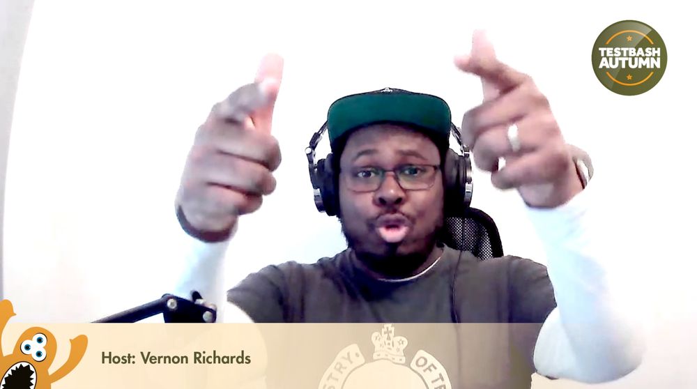 Screenshot of Vernon  on a live video chat at TestBash Autumn
