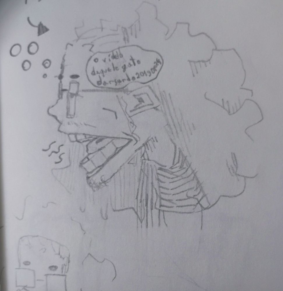 This is a self portrait.
The text in the head says "that video of a cat dancing to 20190724 (a Mac DeMarco song)"