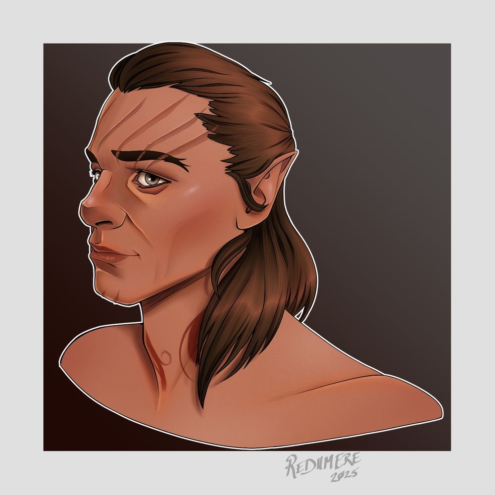 A digital painting bust of Halsin from Baldur’s Gate 3. His bear attack scars are visible. 