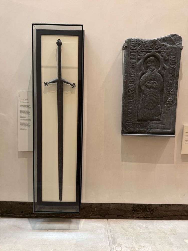 A historical claymore on display at the National Museum of Scotland