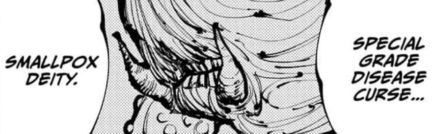 A panel from popular manga Jujutsu Kaisen depicting the enemy Special Grade Disease Curse- Smallpox Deity.