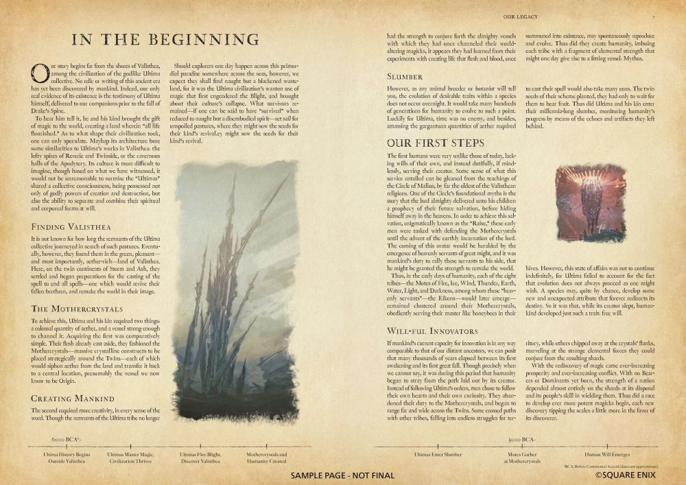 Preview page describing the origins of Valisthea.