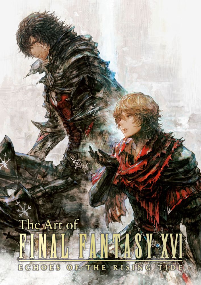 Illustrated cover featuring Clive and Joshua. 'The Art of FINAL FANTASY XVI ECHOES OF THE RISING TIDE'