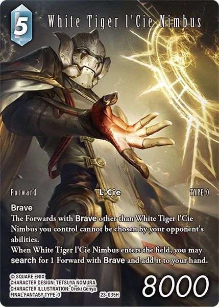 An illustration of White Tiger l'Cie Nimbus with arm outstretch casting a magic spell.