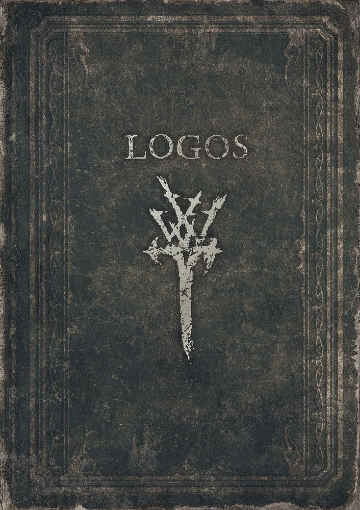 A weathered book cover with "LOGOS" text and insignia printed on it.