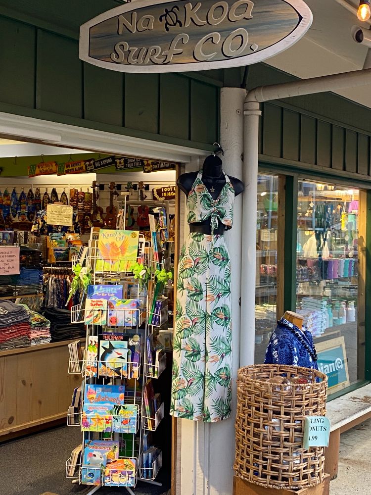 Kauai's Call on top of book rack at Na Koa Co. surf shop.