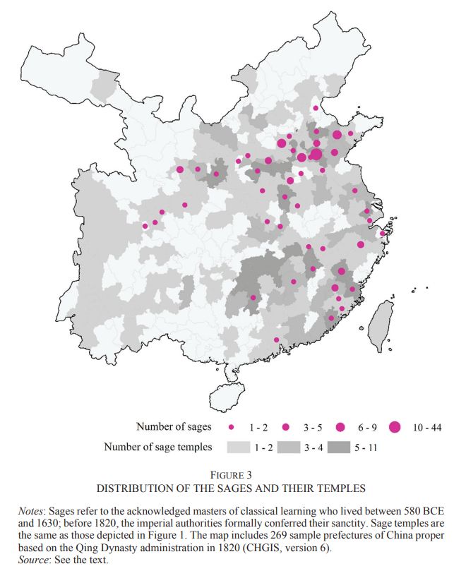 A map showing the distribution of sage birthplaces and their temples