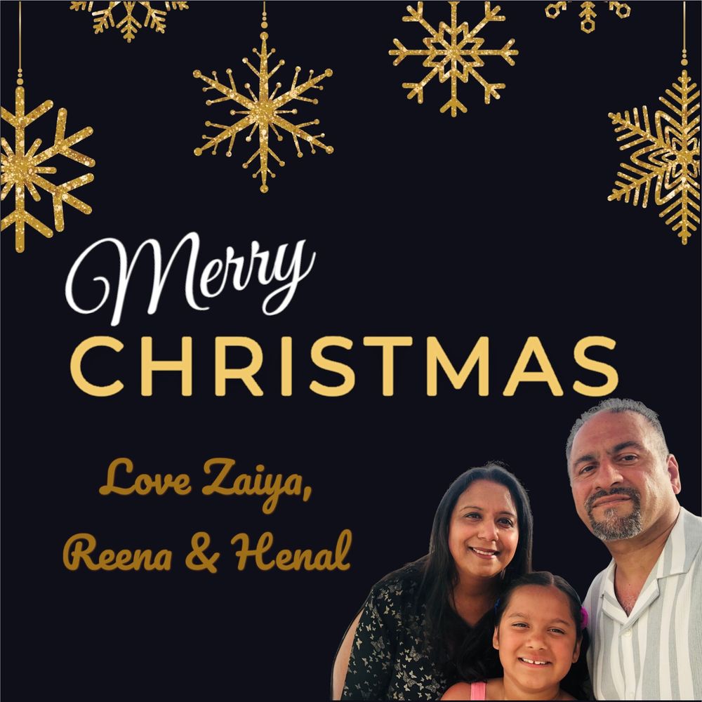 Image of Reena, Henal and Zaiya wishing Merry Christmas love Zaiya, Reena & Henal 