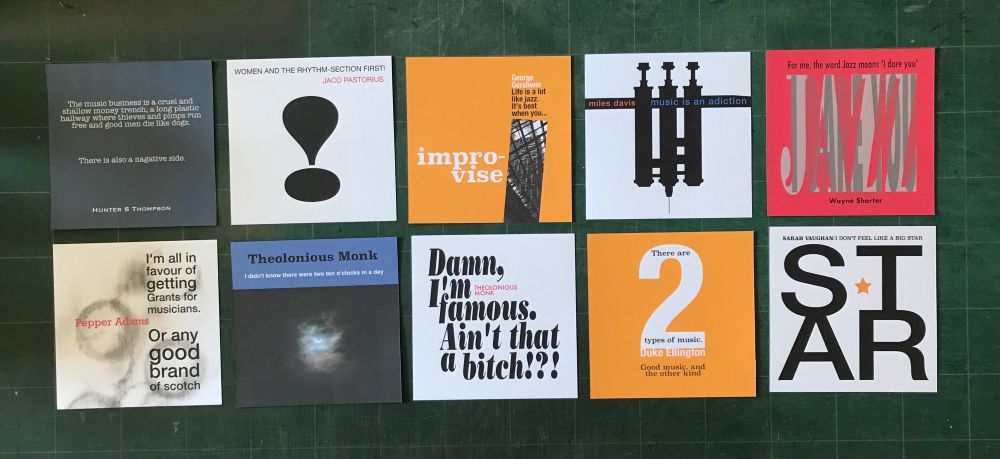 10 of the cards from the set. Similar to the work of Reid Miles.