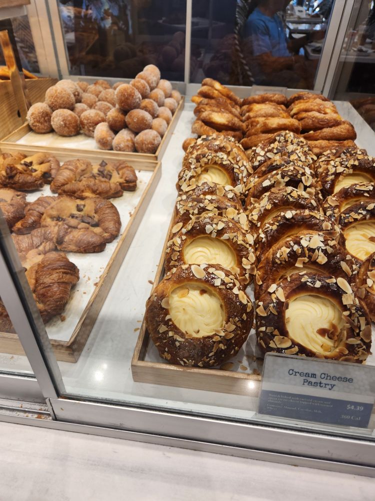 Pastries in a glass case