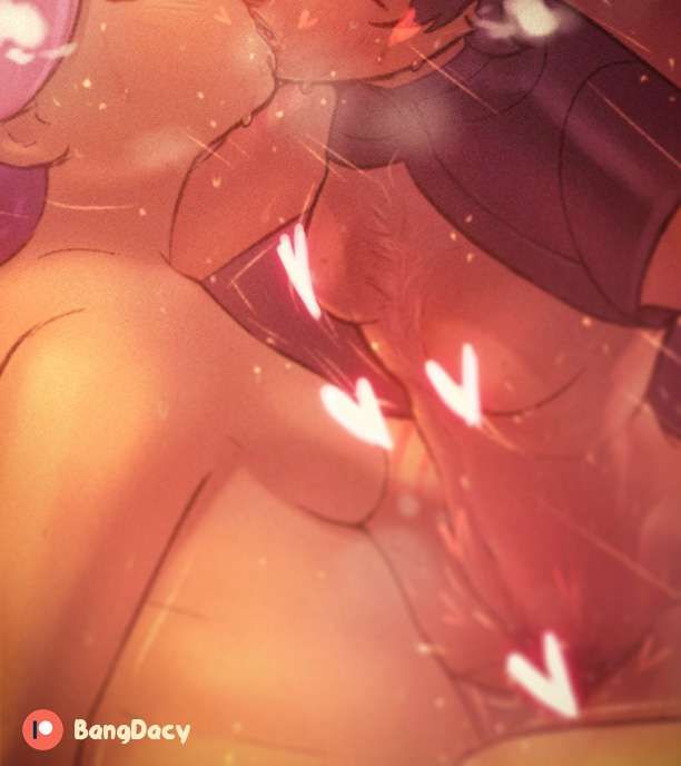 Catra and Glimmer from She-Ra and the Princesses of Power making out with a focus on their breasts. Glowing hearts cover their nipples and crotch.