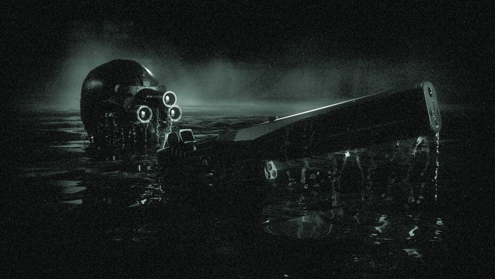 Sam Fisher, from the Splinter Cell video games, emerges from the water in a wet suit and his iconic three lens night vision. He holds a custom, integrally suppressed pistol.