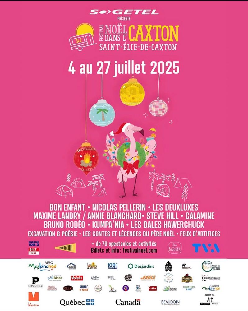Illustration of a pink flamingo having a drink for a music festival