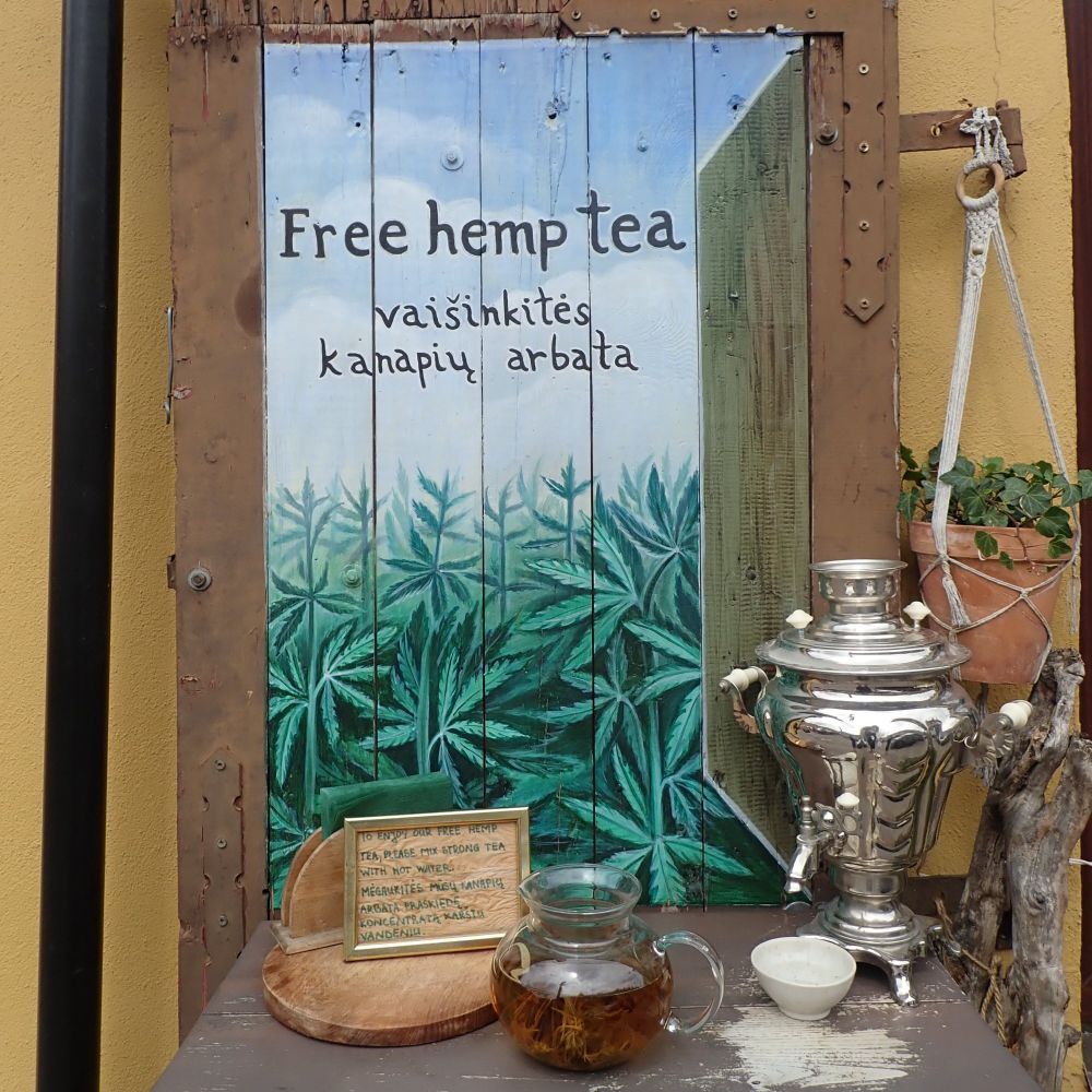 A local CBD weed shop gives away free hemp tea.