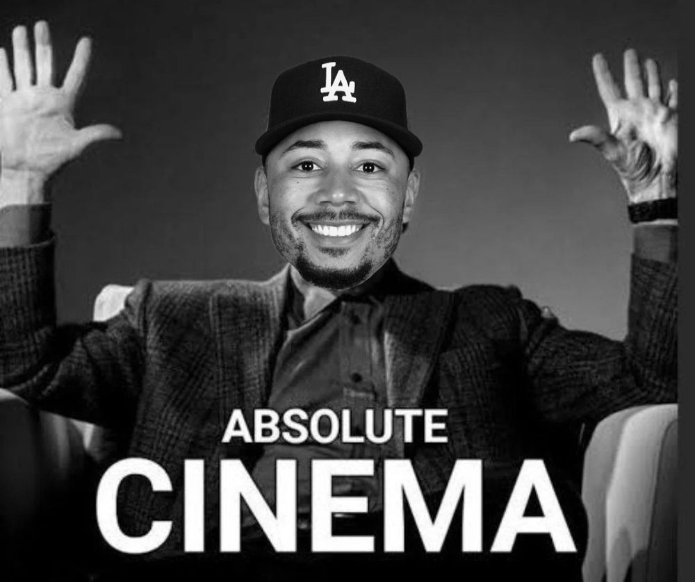 Mookie Bett’s face superimposed over a picture of Martin Scorsese with his hands up and the text “ABSOLUTE CINEMA” 