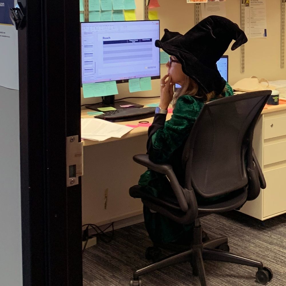 YPL staff working in the office in Halloween costume