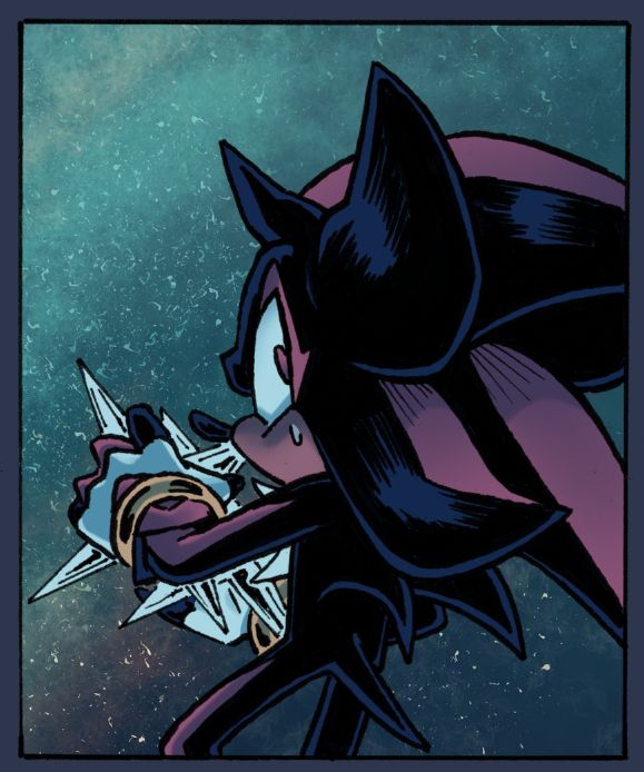 Comic panel; Shadow the Hedgehog looks over his shoulder.
