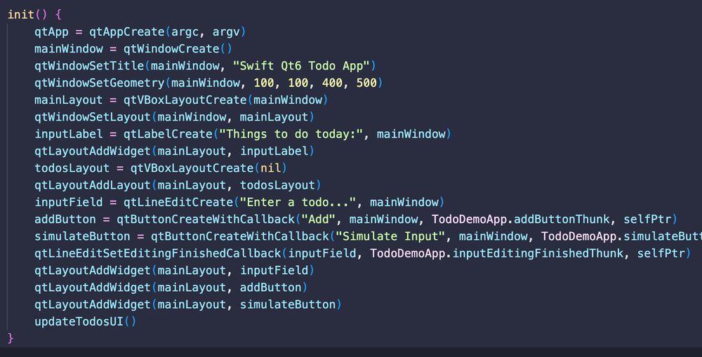 Screenshot of a code snippet showing a Qt app written in Swift