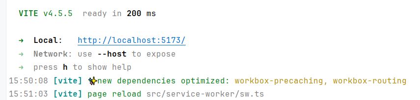 Terminal running PWA Plugin with Vite 4