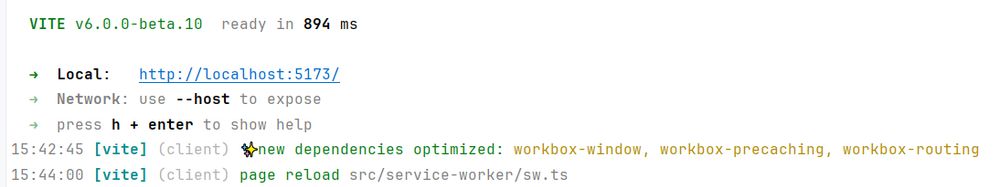 Terminal running PWA Plugin with Vite 6
