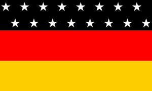 Bearbeitete Deutsche Bundesflagge, deren schwarzes Band mit 16 silbernen Sternen belegt ist.