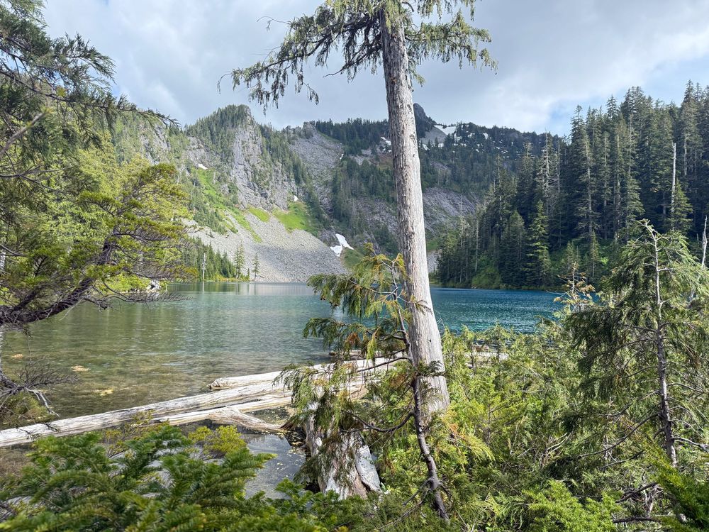 View of Boulder lake and the mountains that surround it.