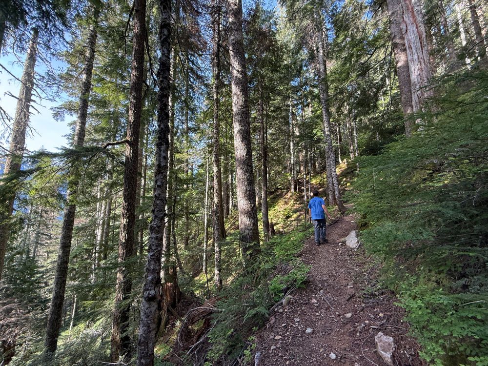 My son hiking up the steep trail.