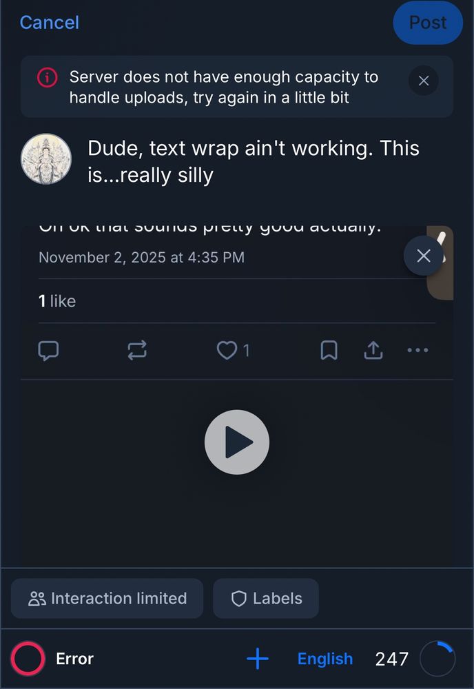 Failed upload error message