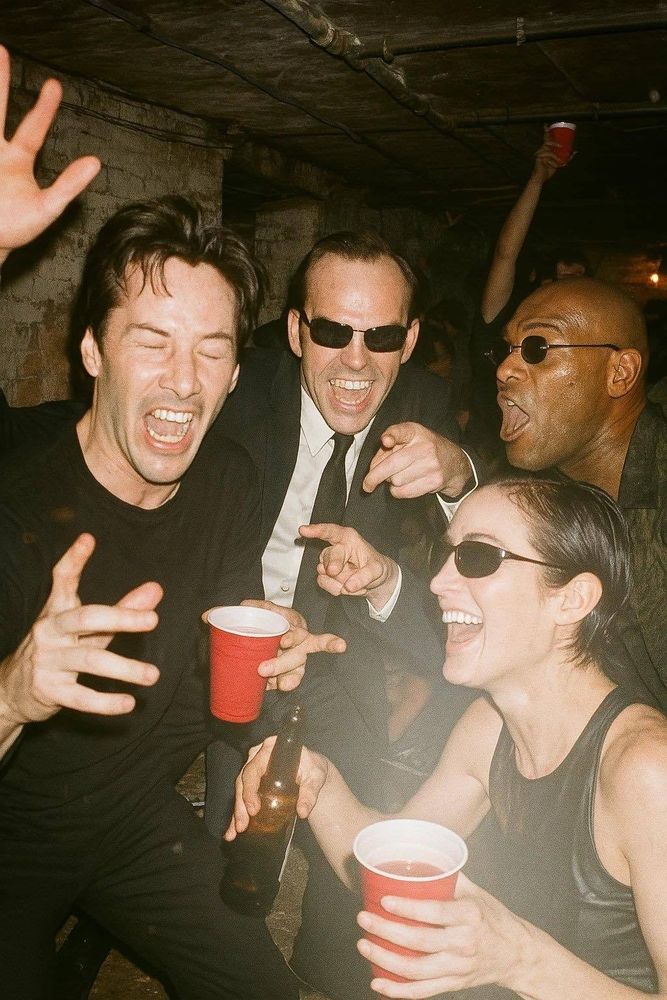 cast of The Matrix partying down behind the scenes