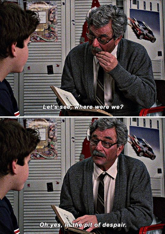 grandpa reading a story:
let's see, where were we?
Oh yes, in the pit of despair.