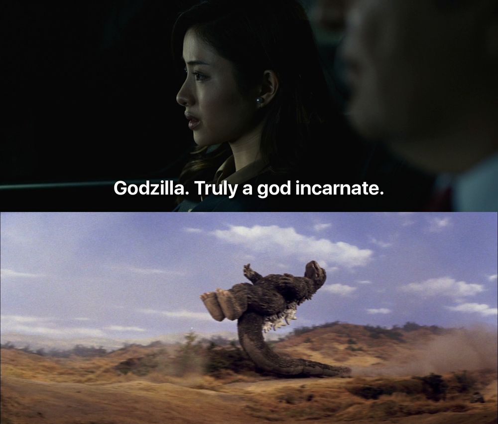 screencap from 'Shin Godzilla' (2016) of a woman gazing in awe saying 