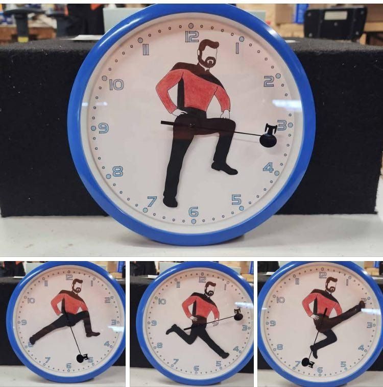 Will Riker wall clock where the hour and minute hands are his legs 