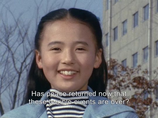 screencap from Ultraman Leo of a young girl asking

has peace returned now that these terrible events are over?