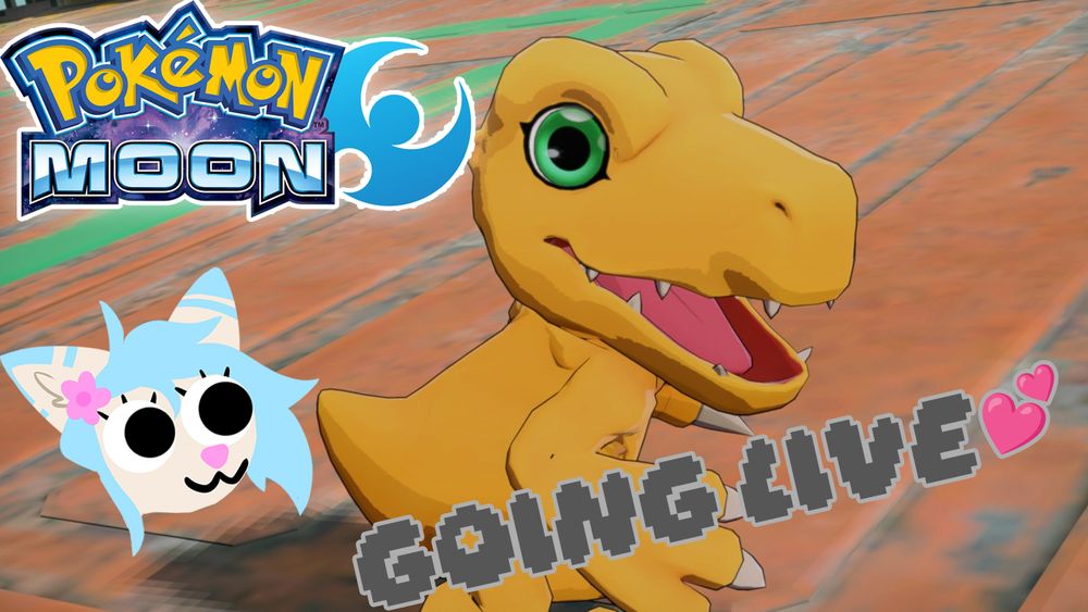 The charmander we have at home, text says "Pokemon moon"and "goin live"