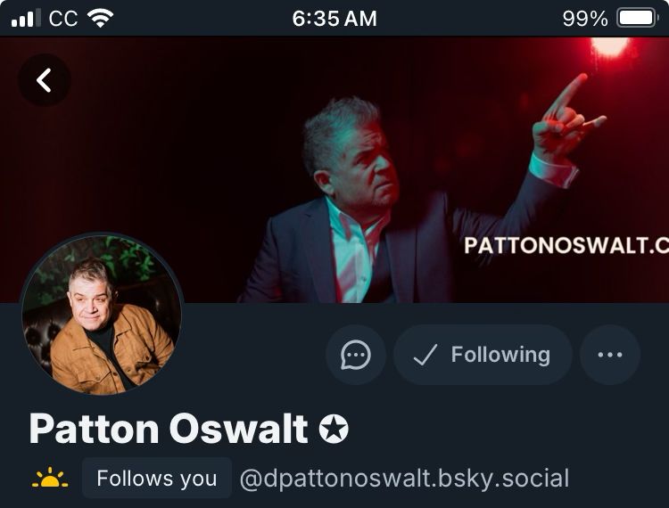 Screen shot of Bluesky profile of Patton Oswalt. 