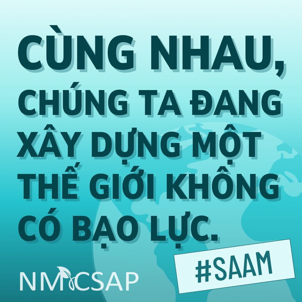 Văn bản viết rằng “Cùng nhau, chúng ta đang xây dựng một thế giới không có bạo lực.”