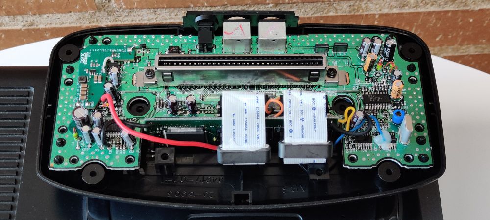 Sega 32X (European) with top shell removed with the Buzzkill mod installed.