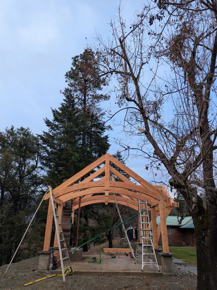 Timber framed pavilion. Gable end elevation view. 