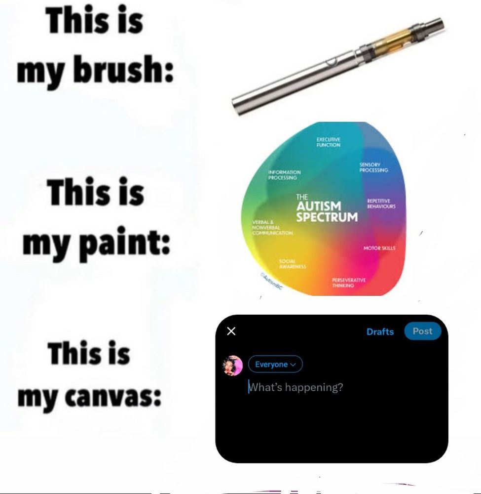 This is my brush (weed pen), this is my paint (autism spectrum disorder), and this is my canvas (posting online)