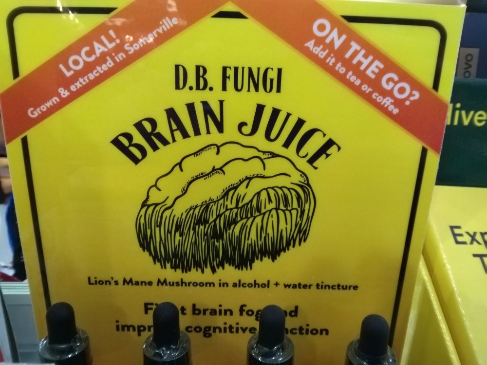 A box of D.B. Fungi's Brain Juice